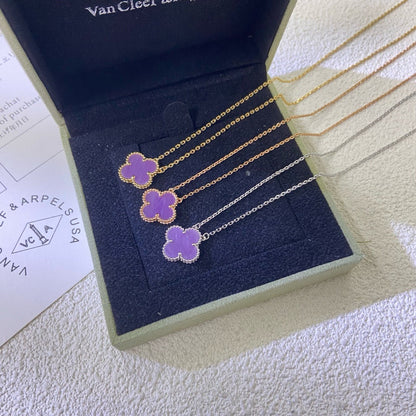 [NOBLE AURA]CLOVER 15MM  PURPLE VIOLET NECKLACE