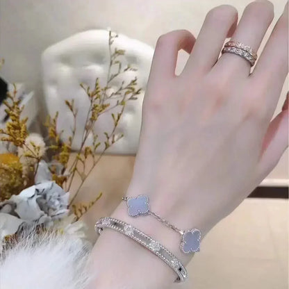 [NOBLE AURA] CLOVER 5 MOTIF PURPLE CHALCEDONY BRACELET COLLECTION