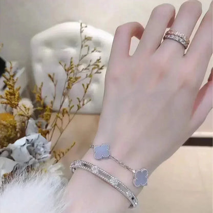 [NOBLE AURA] CLOVER 5 MOTIF PURPLE CHALCEDONY BRACELET COLLECTION