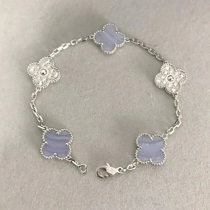 [NOBLE AURA] CLOVER 5 MOTIF PURPLE CHALCEDONY BRACELET COLLECTION