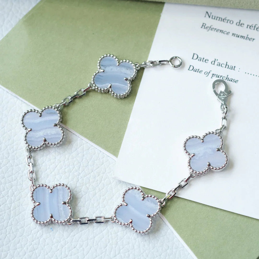 [NOBLE AURA] CLOVER 5 MOTIF PURPLE CHALCEDONY BRACELET COLLECTION