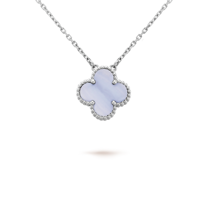 [NOBLE AURA]CLOVER 15MM BLUE CHALCEDONY NECKLACE SILVER