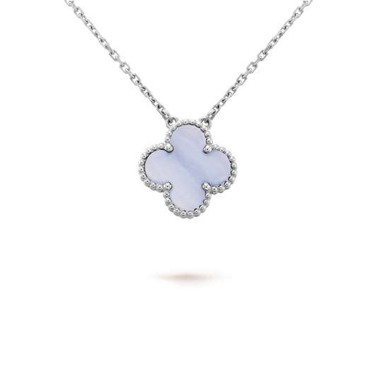 [NOBLE AURA]CLOVER 15MM BLUE CHALCEDONY NECKLACE SILVER