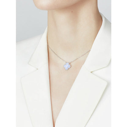 [NOBLE AURA]CLOVER 15MM BLUE CHALCEDONY NECKLACE SILVER