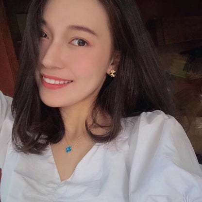 [NOBLE AURA]CLOVER 15MM DIAMOND AND BLUE AGATE NECKLACE