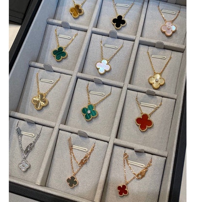 [NOBLE AURA]CLOVER 15MM BLACK ONYX SINGLE FLOWER NECKLACE