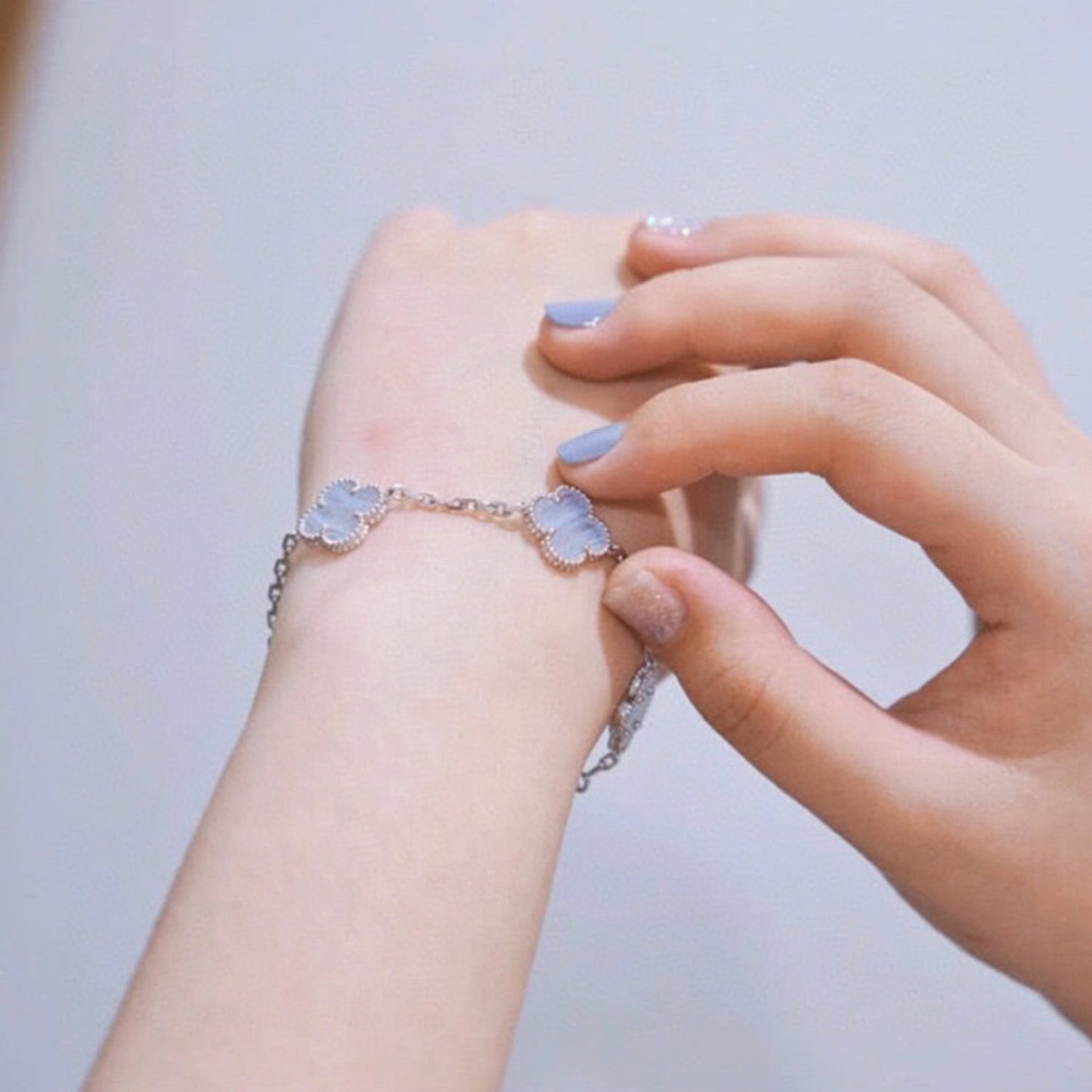 [NOBLE AURA]CLOVER  5 MOTIF PURPLE CHALCEDONY BRACELET SILVER