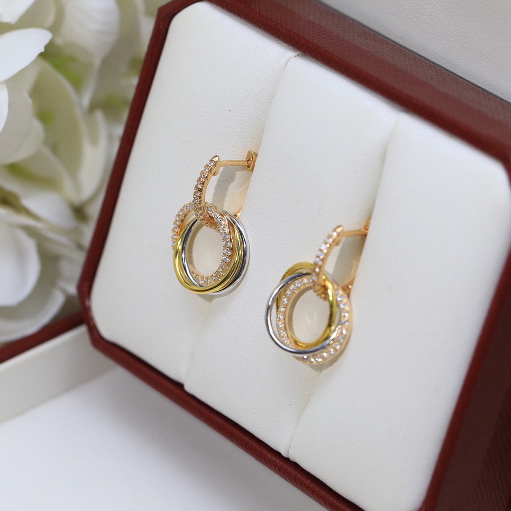 [NOBLE AURA] TRINITY HALF DIAMOND  EARRINGS