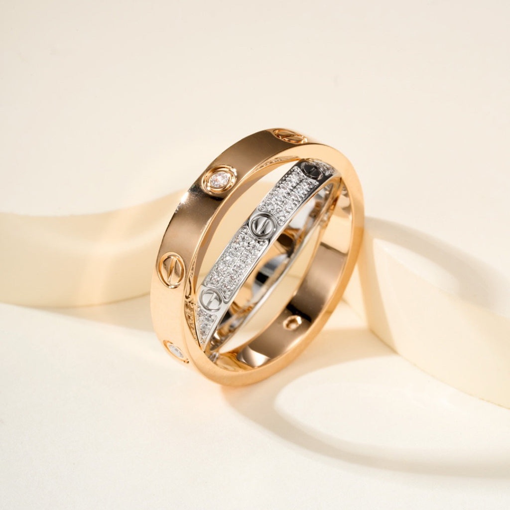 [NOBLE AURA] LOVE PINK GOLD SILVER DIAMOND DOUBLE RING