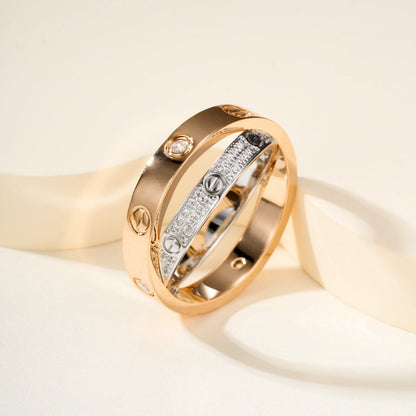 [NOBLE AURA] LOVE PINK GOLD SILVER DIAMOND DOUBLE RING