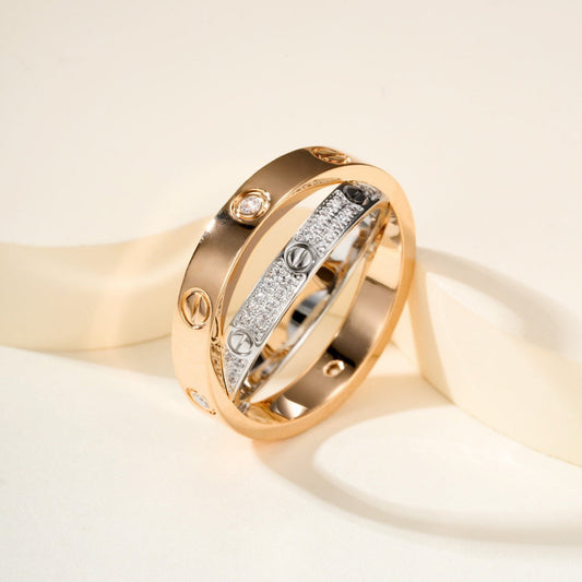 [NOBLE AURA] LOVE PINK GOLD SILVER DIAMOND DOUBLE RING