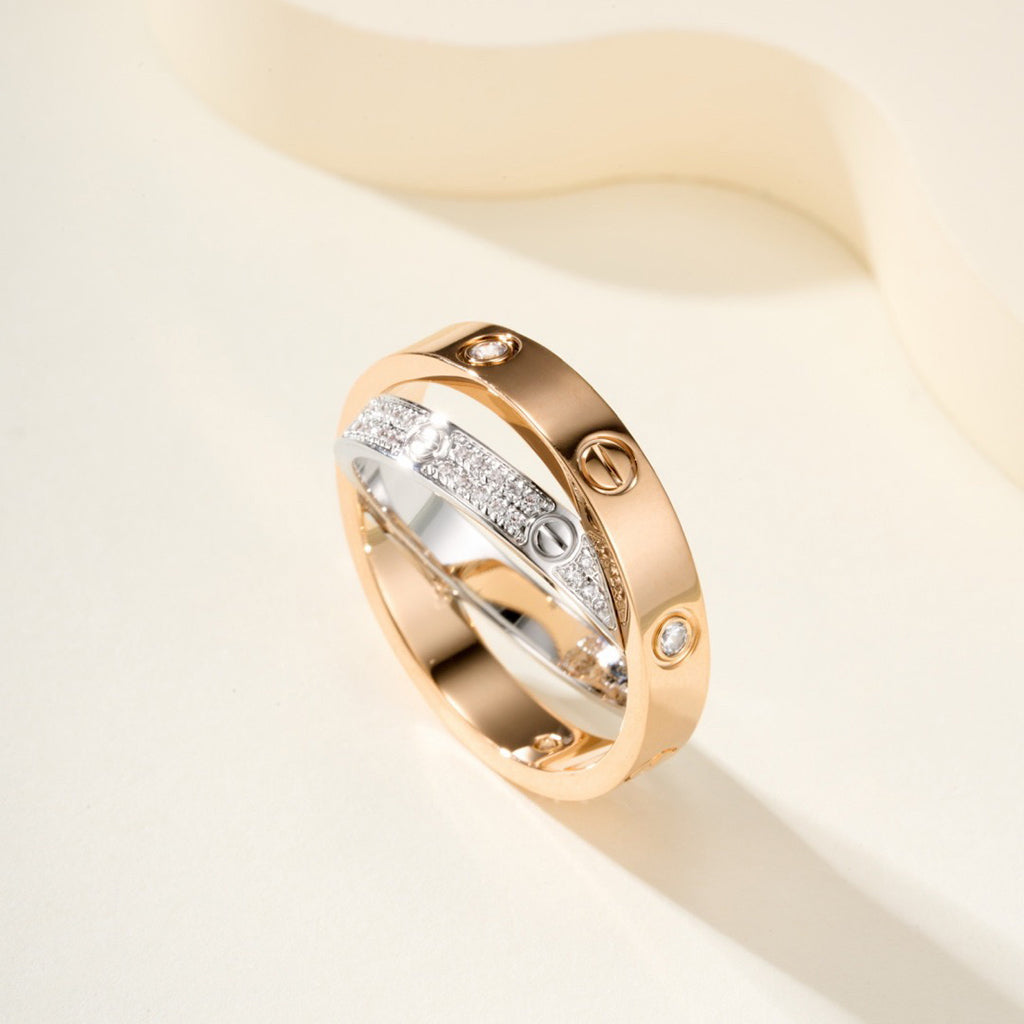 [NOBLE AURA] LOVE PINK GOLD SILVER DIAMOND DOUBLE RING