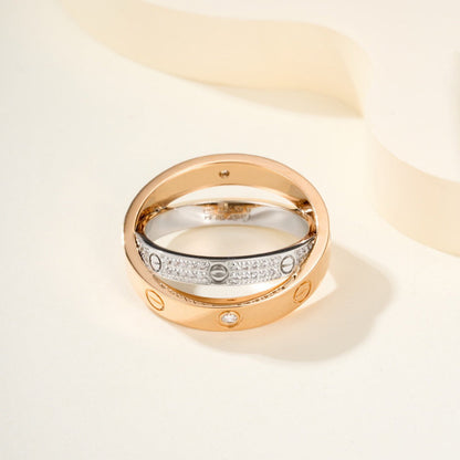 [NOBLE AURA] LOVE PINK GOLD SILVER DIAMOND DOUBLE RING