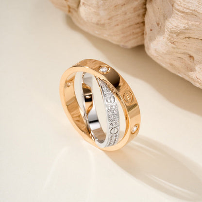 [NOBLE AURA] LOVE PINK GOLD SILVER DIAMOND DOUBLE RING