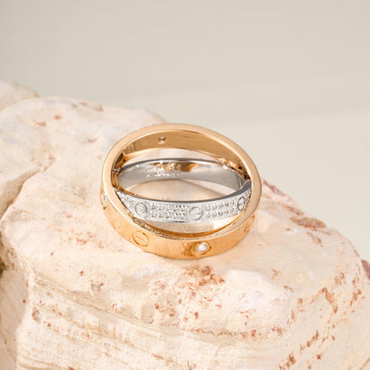 [NOBLE AURA] LOVE PINK GOLD SILVER DIAMOND DOUBLE RING