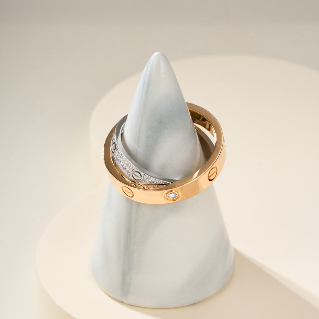 [NOBLE AURA] LOVE PINK GOLD SILVER DIAMOND DOUBLE RING