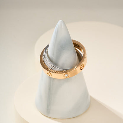 [NOBLE AURA] LOVE PINK GOLD SILVER DIAMOND DOUBLE RING