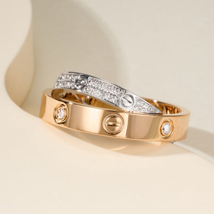 [NOBLE AURA] LOVE PINK GOLD SILVER DIAMOND DOUBLE RING