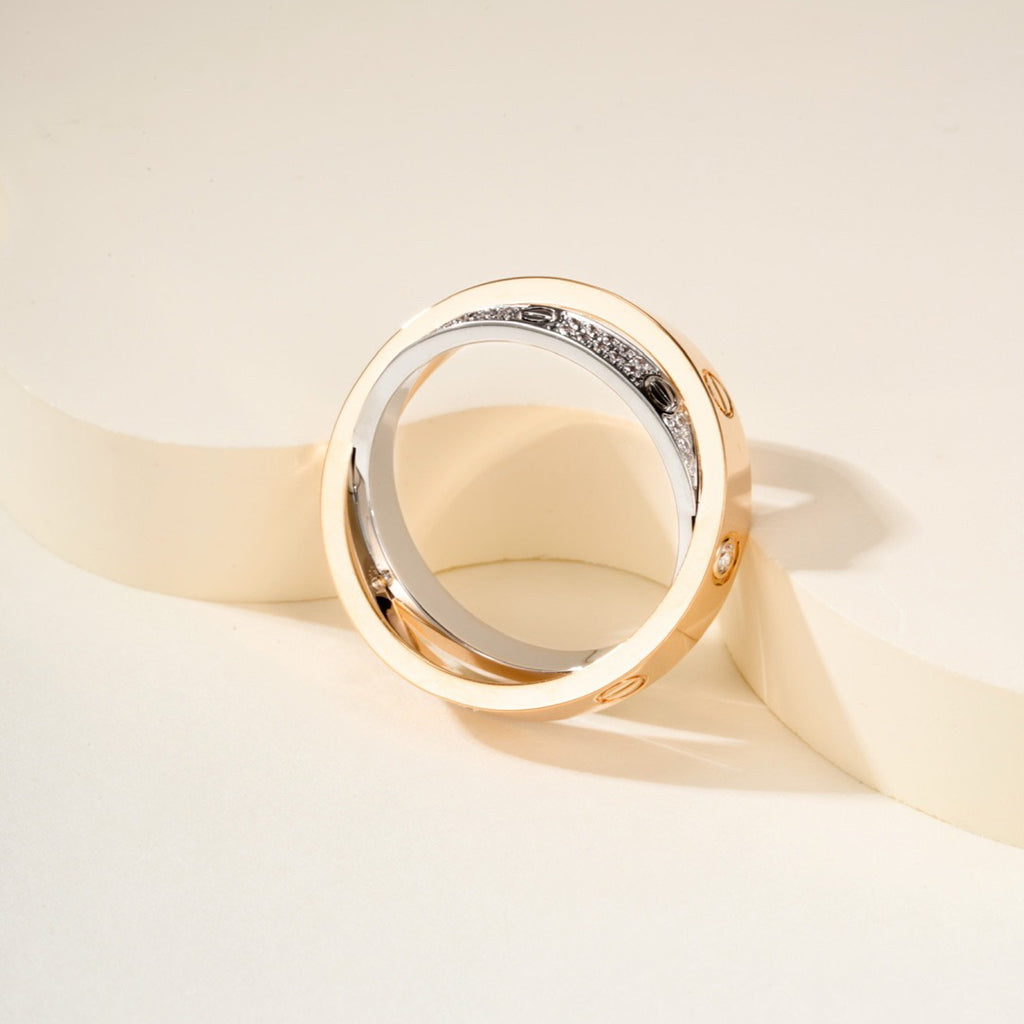 [NOBLE AURA] LOVE PINK GOLD SILVER DIAMOND DOUBLE RING