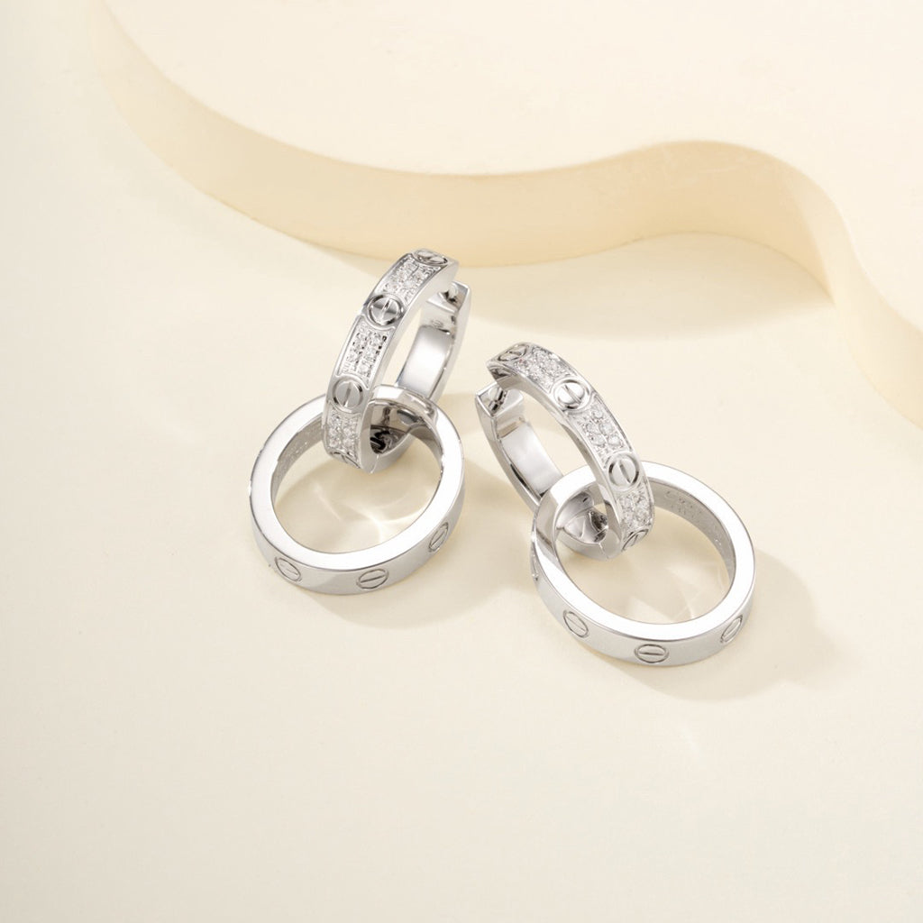 [NOBLE AURA] LOVE 3.3MM DANGLE HALF DIAMOND EARRINGS