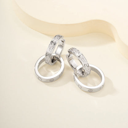 [NOBLE AURA] LOVE 3.3MM DANGLE HALF DIAMOND EARRINGS