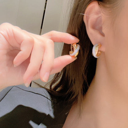 [NOBLE AURA] TRINITY HALF DIAMOND  CLASSIC EARRINGS