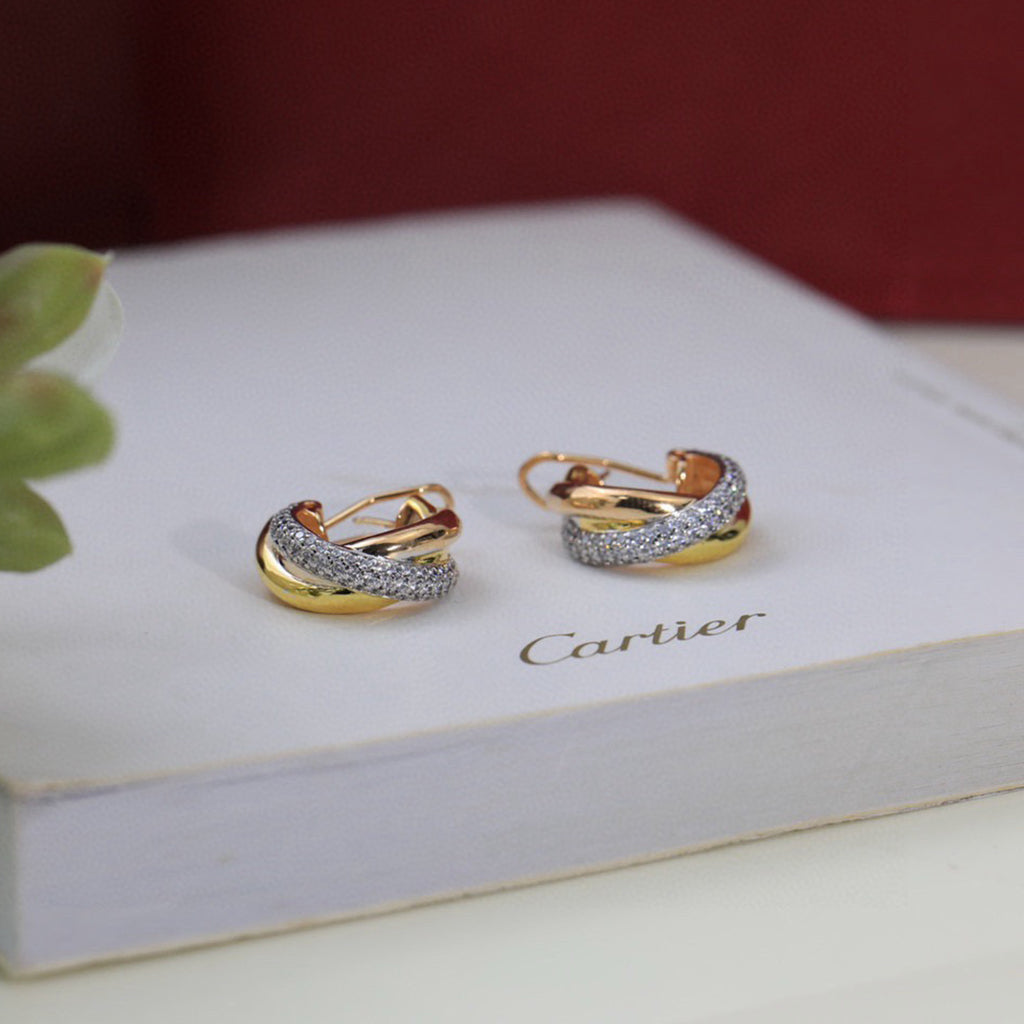 [NOBLE AURA] TRINITY HALF DIAMOND  CLASSIC EARRINGS