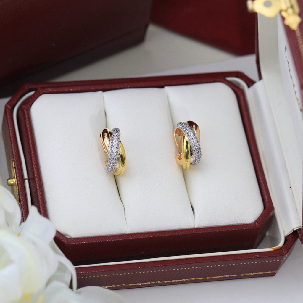 [NOBLE AURA] TRINITY HALF DIAMOND  CLASSIC EARRINGS