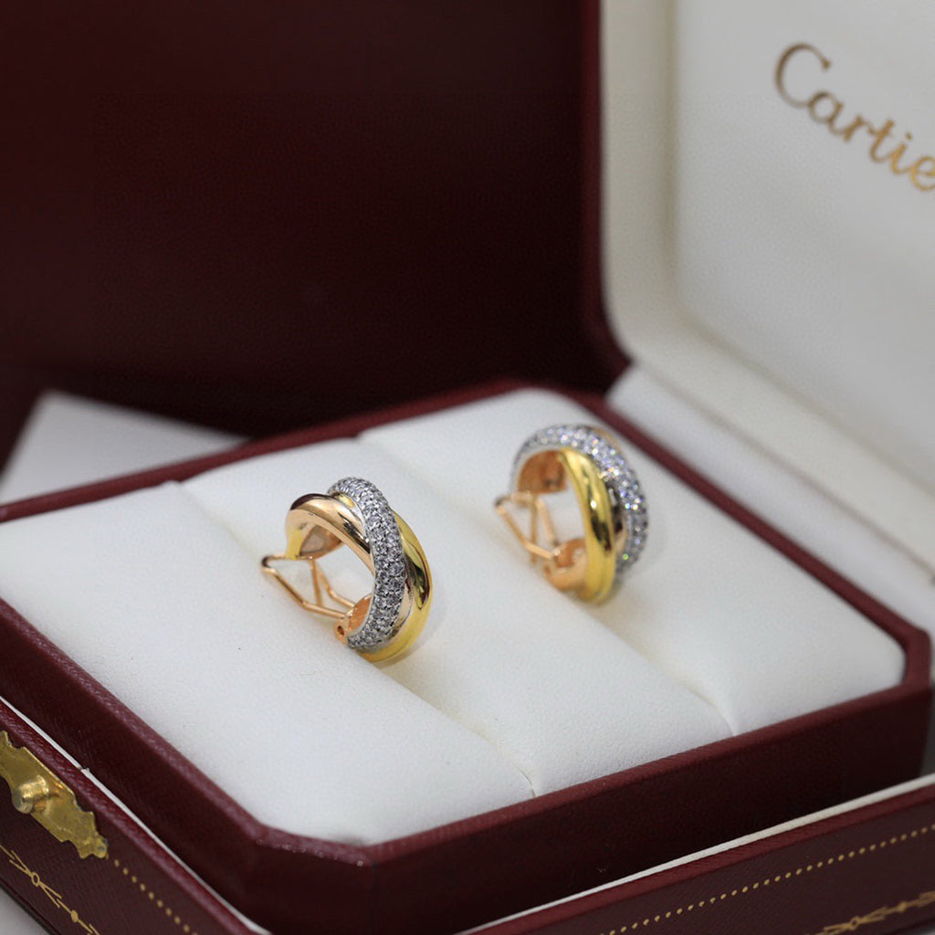 [NOBLE AURA] TRINITY HALF DIAMOND  CLASSIC EARRINGS
