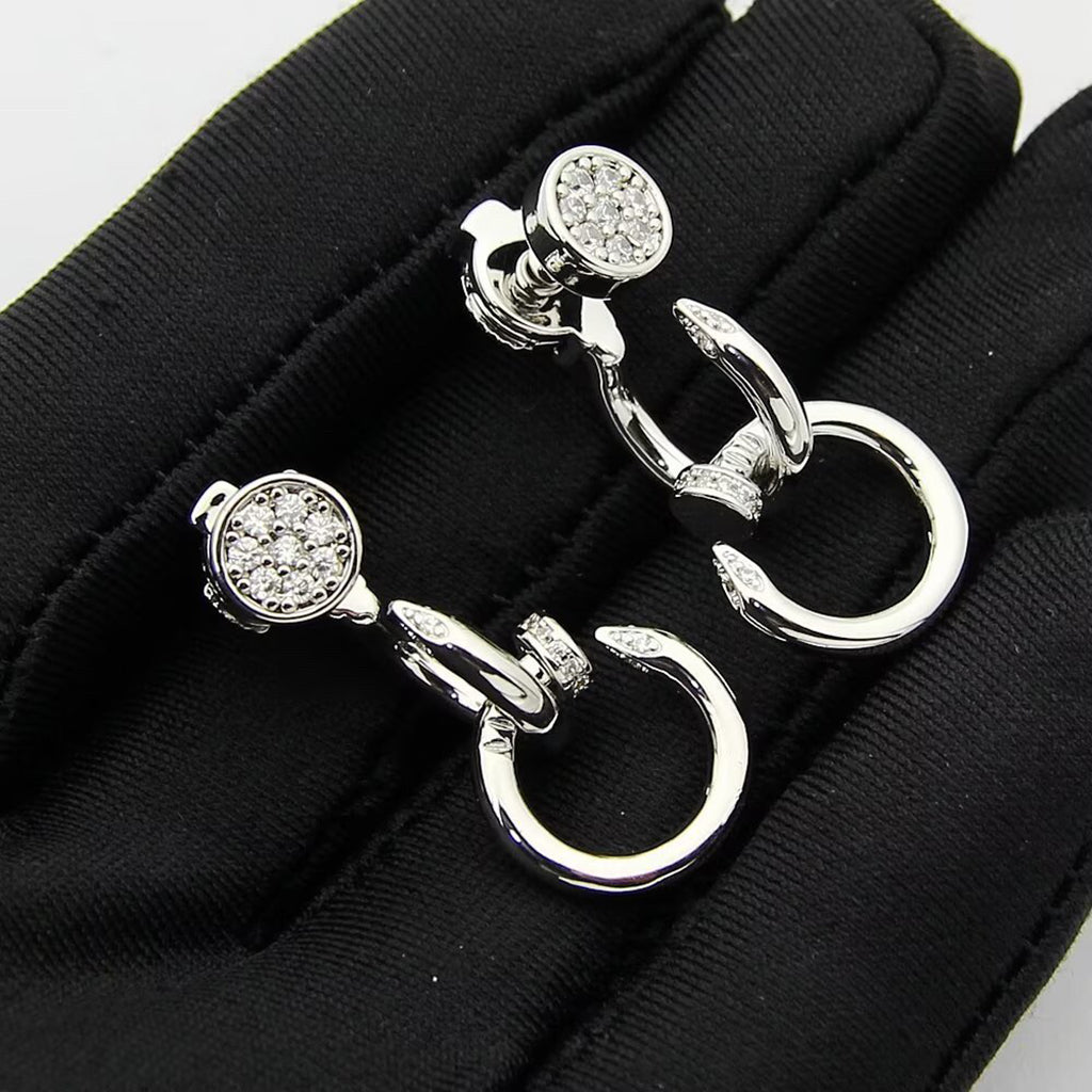 [NOBLE AURA] JUSTE HALF DIAMOND DOUBLE EARRINGS