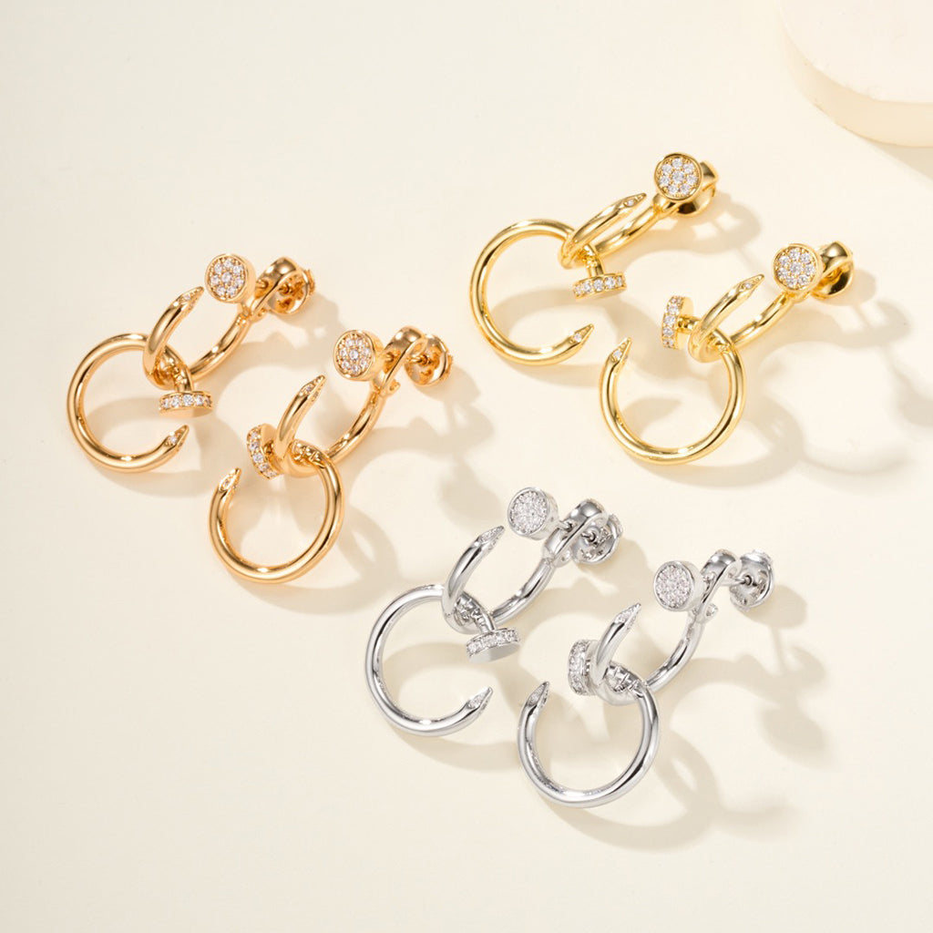 [NOBLE AURA] JUSTE HALF DIAMOND DOUBLE EARRINGS