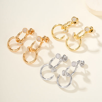 [NOBLE AURA] JUSTE HALF DIAMOND DOUBLE EARRINGS