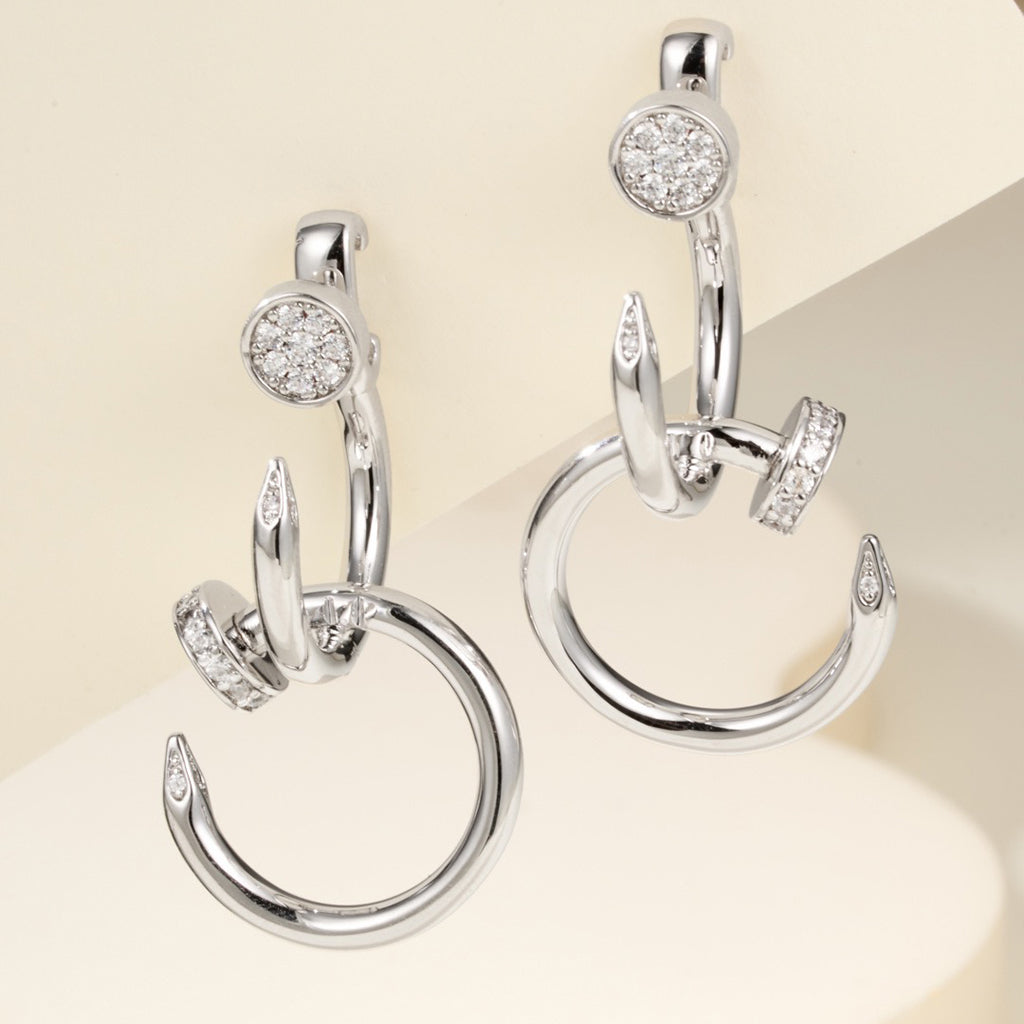 [NOBLE AURA] JUSTE HALF DIAMOND DOUBLE EARRINGS