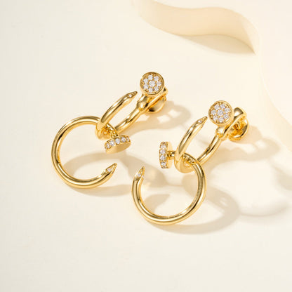 [NOBLE AURA] JUSTE HALF DIAMOND DOUBLE EARRINGS