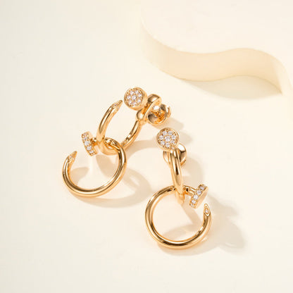 [NOBLE AURA] JUSTE HALF DIAMOND DOUBLE EARRINGS