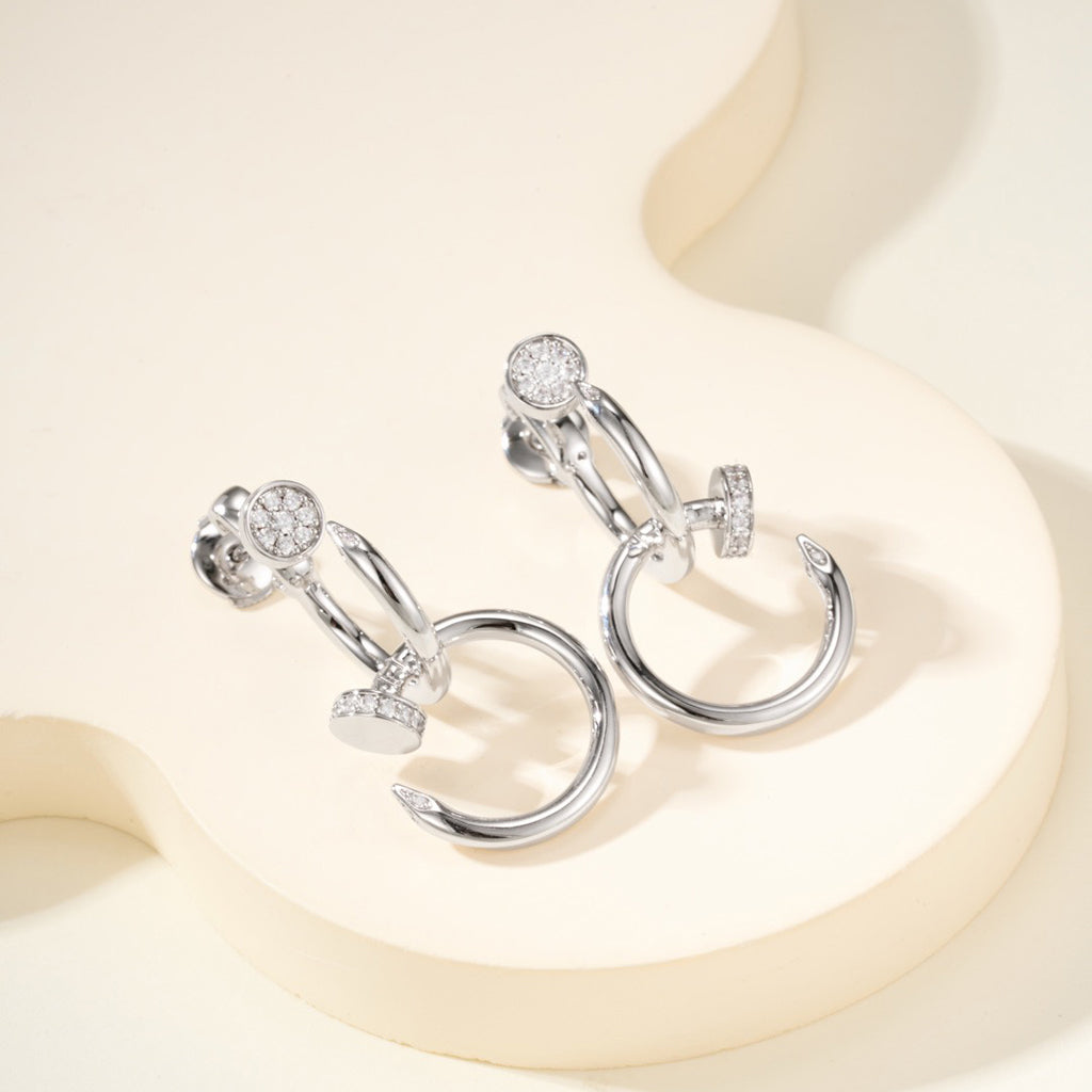 [NOBLE AURA] JUSTE HALF DIAMOND DOUBLE EARRINGS