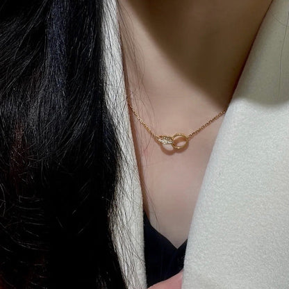 [NOBLE AURA] LOVE DOUBLE RING HALF DIAMOND NECKLACE