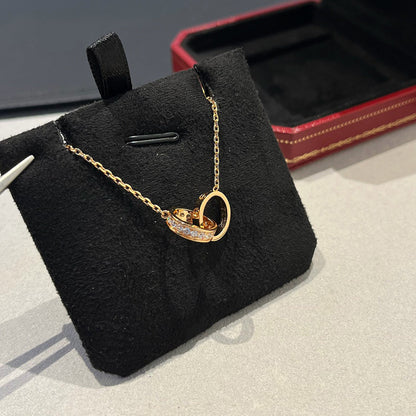 [NOBLE AURA] LOVE DOUBLE RING HALF DIAMOND NECKLACE