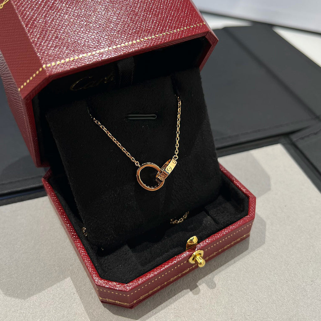 [NOBLE AURA] LOVE DOUBLE RING HALF DIAMOND NECKLACE