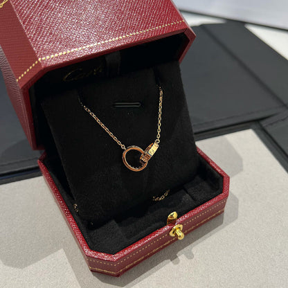 [NOBLE AURA] LOVE DOUBLE RING HALF DIAMOND NECKLACE