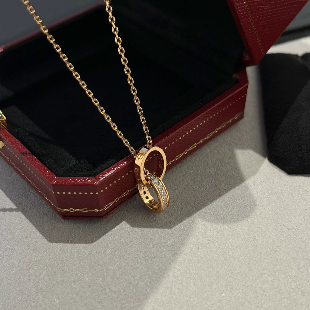 [NOBLE AURA] LOVE DOUBLE RING HALF DIAMOND NECKLACE