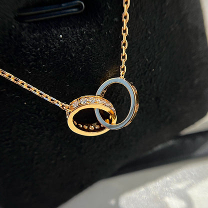 [NOBLE AURA] LOVE DOUBLE RING HALF DIAMOND NECKLACE