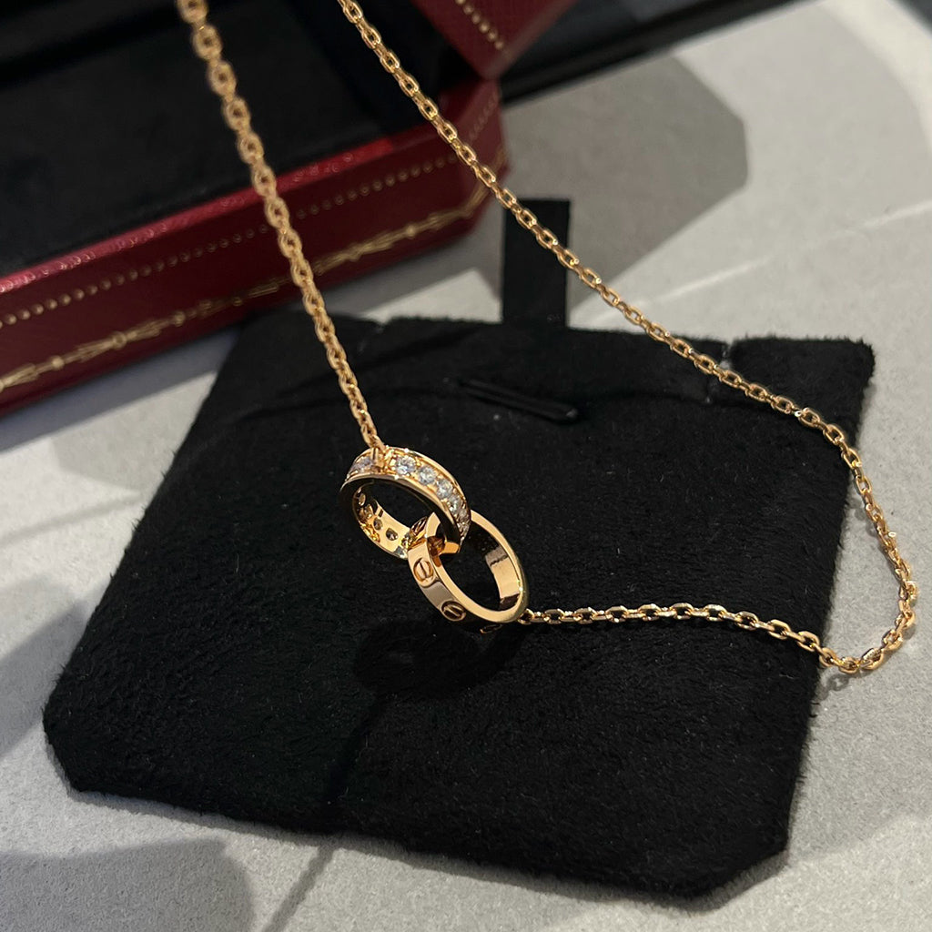 [NOBLE AURA] LOVE DOUBLE RING HALF DIAMOND NECKLACE