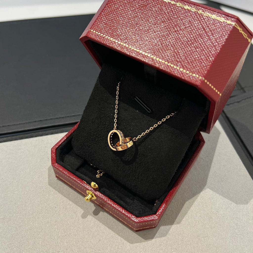 [NOBLE AURA] LOVE DOUBLE RING HALF DIAMOND NECKLACE