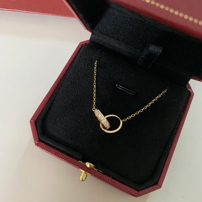 [NOBLE AURA] LOVE DOUBLE RING HALF DIAMOND NECKLACE