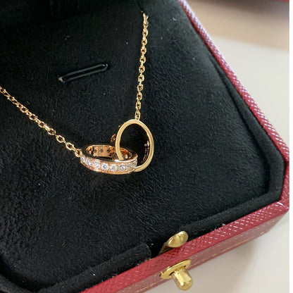 [NOBLE AURA] LOVE DOUBLE RING HALF DIAMOND NECKLACE