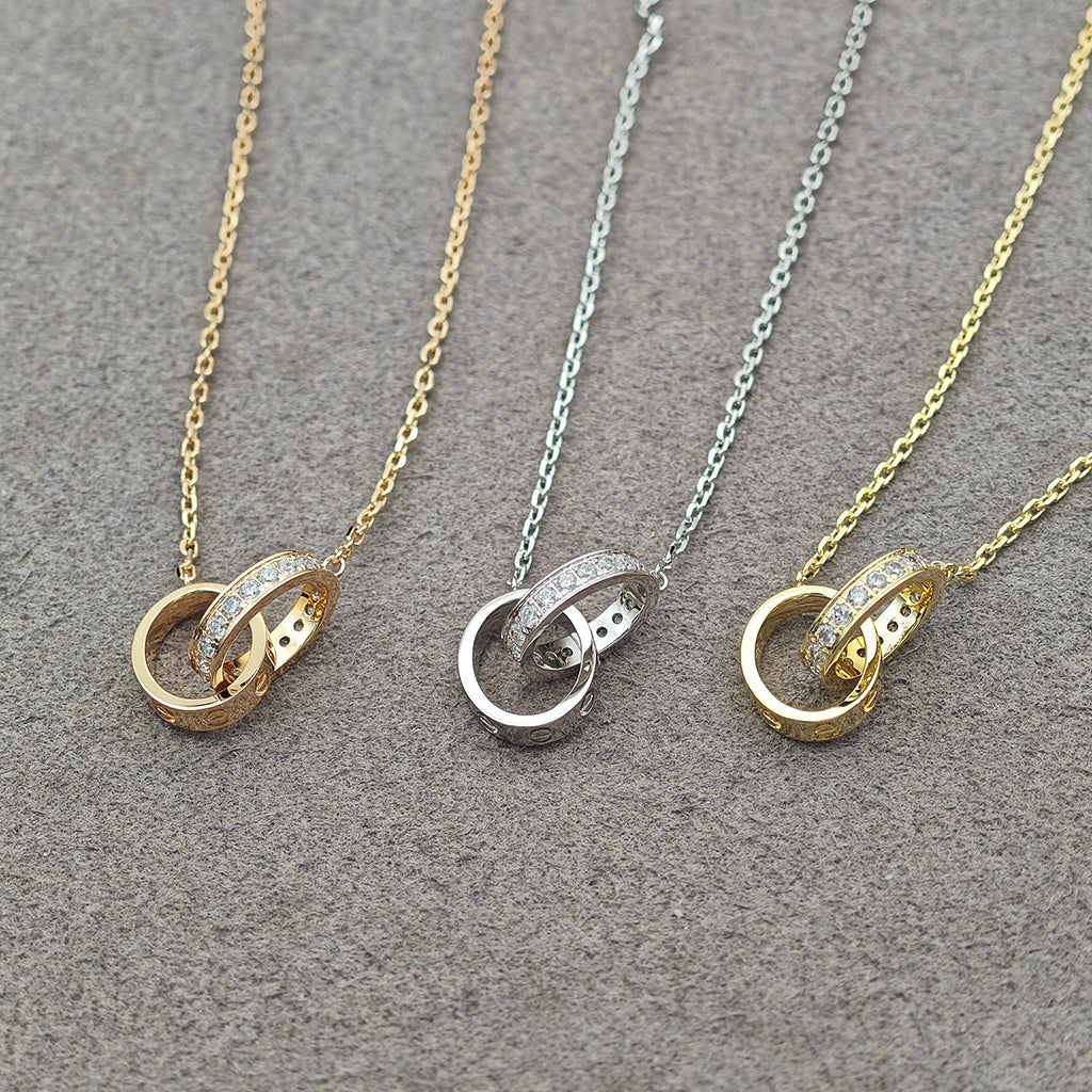 [NOBLE AURA] LOVE DOUBLE RING HALF DIAMOND NECKLACE