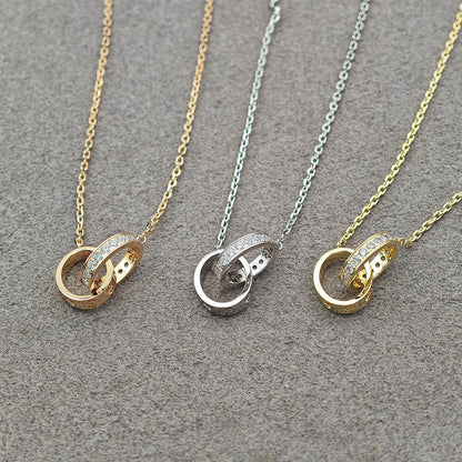 [NOBLE AURA] LOVE DOUBLE RING HALF DIAMOND NECKLACE