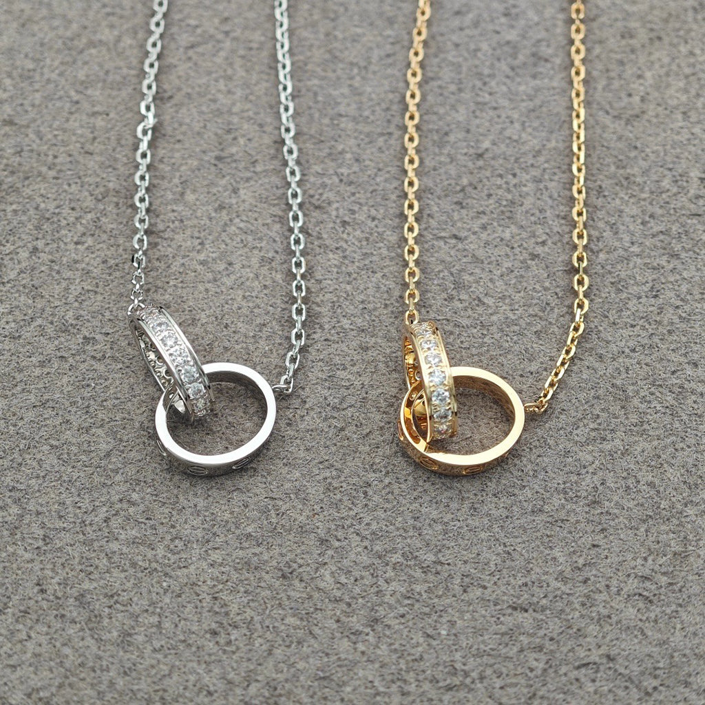 [NOBLE AURA] LOVE DOUBLE RING HALF DIAMOND NECKLACE