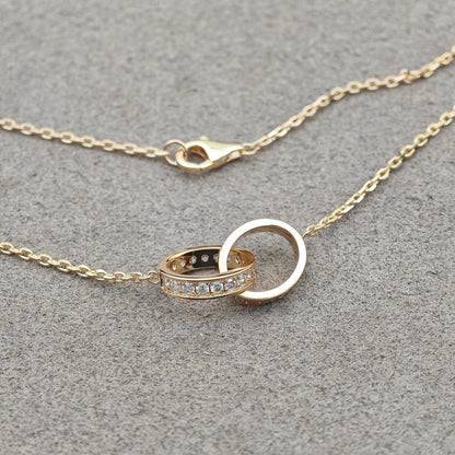 [NOBLE AURA] LOVE DOUBLE RING HALF DIAMOND NECKLACE